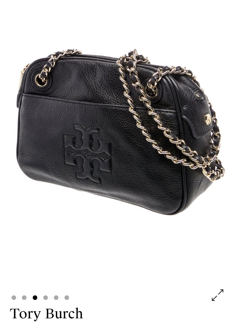 Tory Burch Black Leather With Gold Chain-Trim Shoulder Or Cross Body Bag